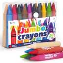 Darice Jumbo Crayons for Toddlers, 20 Colors Large Crayons for Kids, Washable, Non-Toxic Giant Crayon for Kid and Toddler Coloring Classroom Back to School Supplies (Classic)