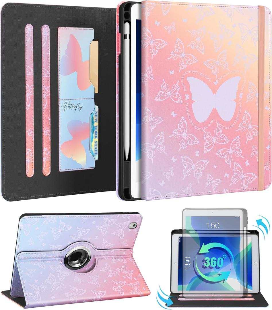 Kidcube for iPad Air 3rd Generation Case/Pro 10.5 Inch Case - Women Girls Kids Cute Rotating Stand Folio Cover with Pencil Holder & Card Slot Kawaii Butterfly Design Cover for iPad Pro 10.5''/Air 3rd