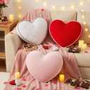 Threehoney 3 Pcs Heart Shaped Pillows Valentine's Day Home Decor Edged Throw Pillow Soft Cotton Cushions Red Pink White Love Heart Romantic Gift for Her Sofa Bed Chair House Decorations