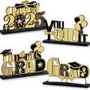 4 Pieces 2025 Graduation Party Decorations Wooden Class of 2025 Table Centerpieces Grad Congratulate Table Toppers for High School College Graduation Party Favor Supplies Photo Booth Props(Black Gold)