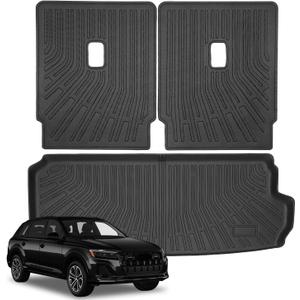 Marretoo Cargo Mat for Audi Q7 2018-2025 7 Seater Cargo Liner Seat Backrest 2 in 1 Mat All-Weather TPE Black Tray Trunk Mat Seat Cover Protector Replacement for Q7 Accessories