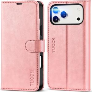 TUCCH Case Wallet for iPhone 17 Pro Max (6.9") 2025, Stand | RFID Blocking | 4 Card Holders | PU Leather | Magnetic Closure Folio Protective Cover | TPU Shockproof Inner Shell | Rose Gold