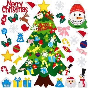 Noiclub 3.6 ft DIY Felt Christmas Tree for Toddlers,2025 Advent Calendar with 32 Removable Ornaments Wall Hanging Xmas Gift Decoration with String Lights (Batteries Not Included)