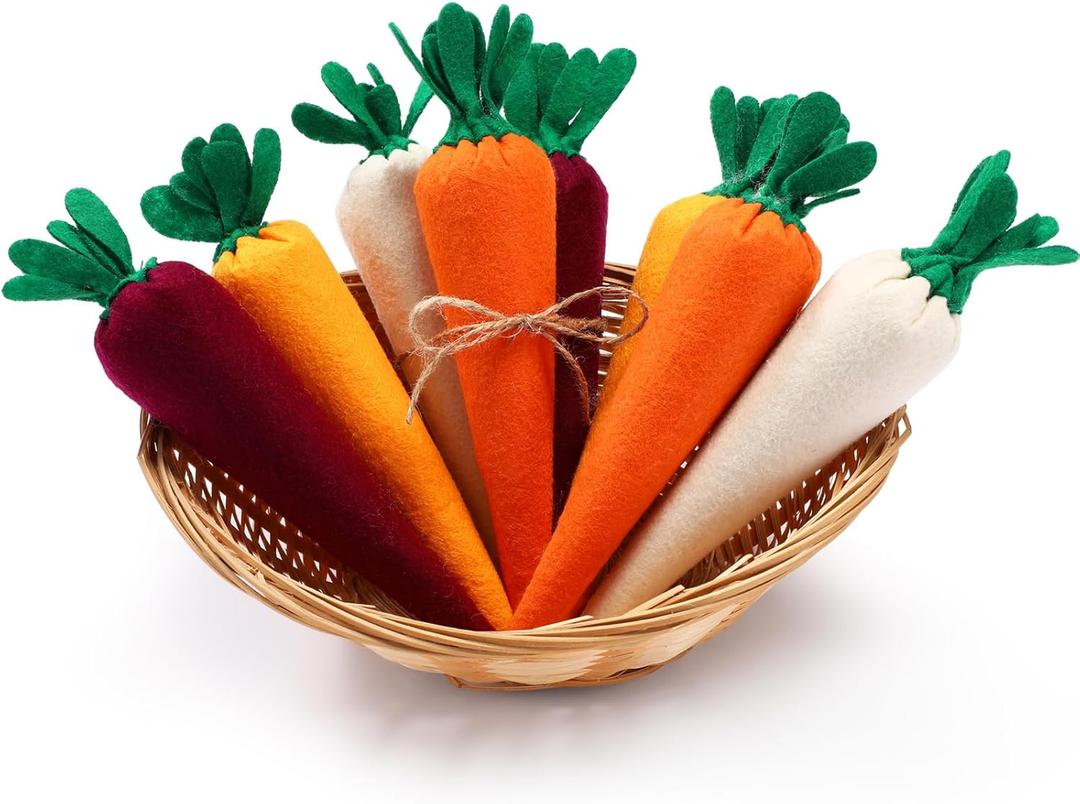 Skylety 8 Pieces Easter Carrots Toy Artificial Fabric Carrot for Bunny Decor Seasonal Vegetables Toy Non Woven Farm Fresh for Home Kitchen Tiered Tray Party DIY Decorations Supply (Colorful)