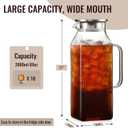 2 Liter/68 oz Square Glass Pitcher with Lid, Classic Stripes Water Pitchers with Handle for Fridge, Large Jug for Iced Tea, Coffee, Borosilicate Glass Carafe for Hot/Cold Brew Drink, Silver