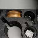 MIAMIO  34 Oz Ceramic Tea Pot Set with Infuser and Cups/Tea Strainer, 4 Ceramic Tea Mugs (10 Oz), Bamboo Saucers/Handle for Home and Office (Black)