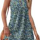 XIEERDUO Summer Dresses for Women 2026 Beach Vacation Clothes V Neck Button Sundresses with Pockets (Blue, M)