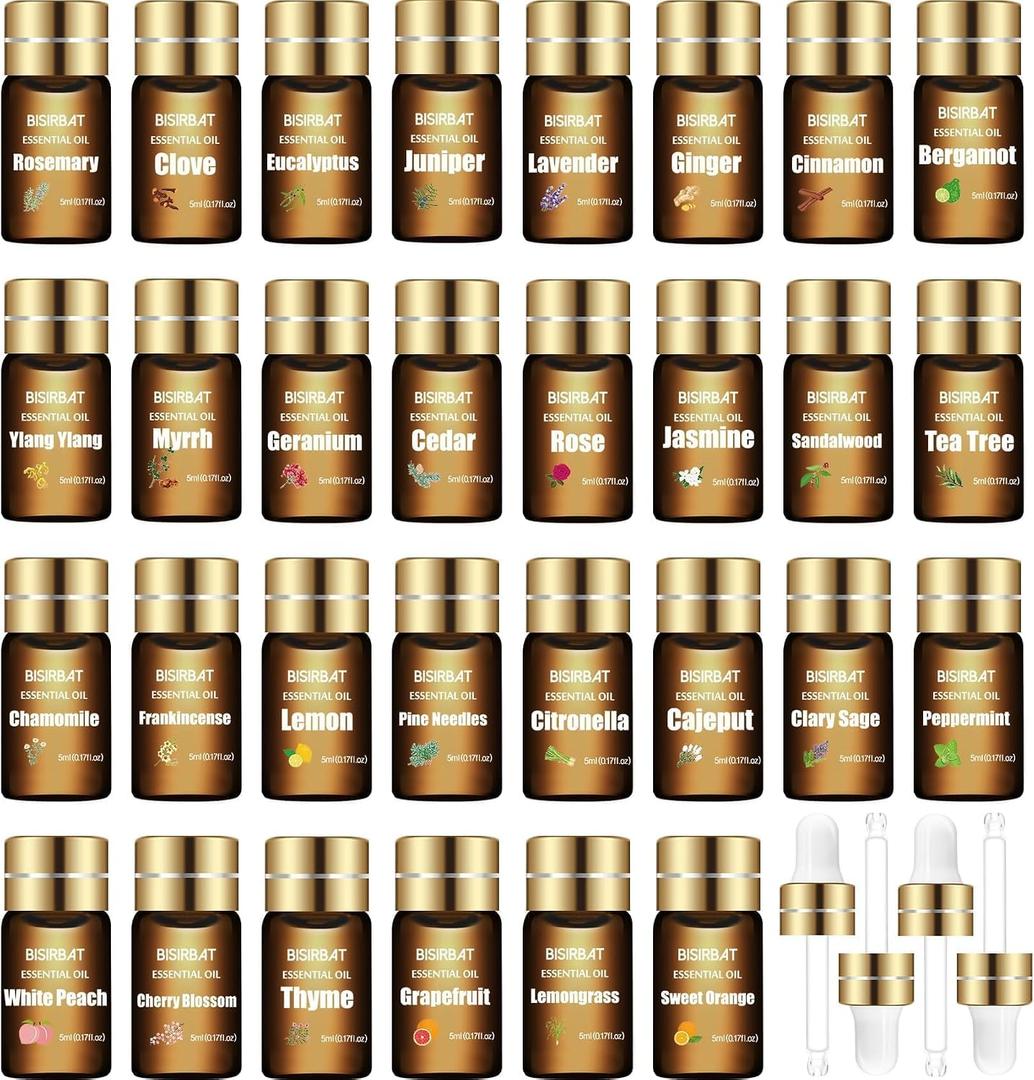 30 Pack Essential Oil for diffusers - Fragrance Oil Set - Aromatherapy, Humidifiers, Soap Making, Laundry (30 x 5ml)