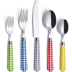 ANNOVA Silverware Set Stainless Steel Colorful Tableware Kitchen Flatware Set Utensils, Includes Dinner Knives, Forks, Spoons, Salad Forks & Dessert Spoons (Mix/Checkered, 20 Pieces)