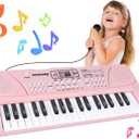 M SANMERSEN Upgraded 37 Key Kids Piano Keyboard with Microphone Music Toys for 3 4 5 6 Year Old Girls Gifts, Pink