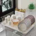 Buruis Dish Drying Rack for Kitchen Countertop, Large Capacity Gold Stainless Steel Dish Drainer with Anti-Slip Rubber Feet, Removable Drain Board and Utensil Holder (White Tray)