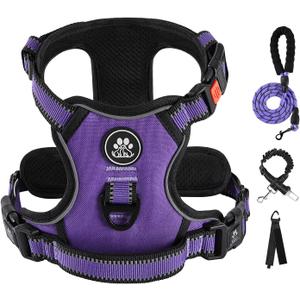 IVY&LANE No Pull Dog Harness for Medium Dogs, Dog Vest Harness with Leash, Safety Belt and Storage Strap, Fully Adjustable Harness, 360 Reflective Strip, Soft Handle (Purple, M)
