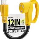30 Amp to 110 Rv Adapter 3 Prong 12 Inch, NEMA 5-15P Male to NEMA TT-30R Female, Heavy Duty RV Electrical Adapter Cord for Camper, STW 10AWG 15A 125V 1875W, Yellow, ETL Listed