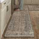 PureCozy Kitchen Mats 2PCS Anti Fatigue Cushioned Mat Brown Vintage Kitchen Mats for Floor Waterproof Non Slip Comfort Standing Distressed Rug for Sink Laundry Office 17.3"x59"+17.3"x30"