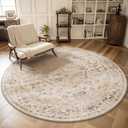 AMOAMI-6FT Round Rug-Rugs for Living Room-Vintage Soft Beige Rugs for Bedroom-Non Slip Circle Rug-Machine Washable Rug for Dining Room Living Room Bedroom Office Under Table