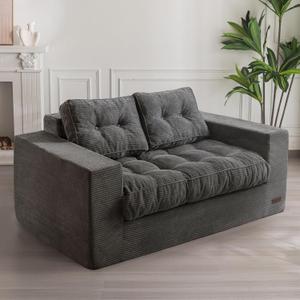 MAXYOYO Living Room Chair for Adults, Upholstered Floor Sofa with Armrests, Boneless Chair with Tufted Cushion & Backrest, Sofa in A Box, Bean Bag Couch for Bedroom Living Room, Dorm, Dark Grey