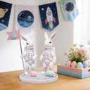 Hodao Astronaut Bunny Figurines, Artemis II Lunar Mission Inspired Space Decor, Resin Moon Rabbit Statues with Flag & Eggs, Cute Astronaut Gifts for Space Lovers, Office & Home Desk Decor