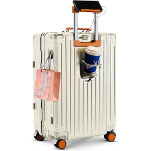 22 inch carry on luggage suitcase locks tsa approved Hardside Lightweight Suitcase with Cup Holder TSA Lock Carry On Luggage with USB Port Phone Holder suitcases with 360 8 Double Spinner Wheels