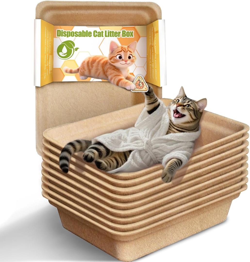 9-Pack Disposable Litter Boxes for Cats: Leak-Proof 3/6/9/20/32 Odor Control Tray for Kittens Rabbits Travel Indoor Easy to Dispose of