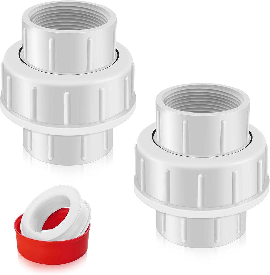 FANOVO 2 inch PVC Threaded Union, 2pcs Schedule 40 Double Female NPT Union Pipe Couplings, White Plastic Coupler Joint Connector Adapter Fitting, for Swimming Pool Sand Filter and Pump Applications FANOVO 2 inch PVC Threaded Union, 2pcs Schedule 40 Double Female NPT Union Pipe Couplings, White Plastic Coupler Joint Connector Adapter Fitting, for Swimming Pool Sand Filter and Pump Applications