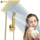8"High Pressure Square Rain Shower Head and 2-in-1 Hand Shower.Equipped with 78"Hose, 3 Way Diverter Valve,Adhesive Shower Head Holder.(AWAXFOLO Square Shower Head Set gold)