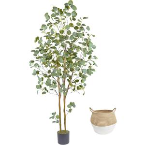 Artificial Eucalyptus Tree, 6ft Tall Faux Eucalyptus Plant with Basket for Home Office, 72'' Fake Tree for Indoor Outdoor Livingroom Garden Floor Dcor