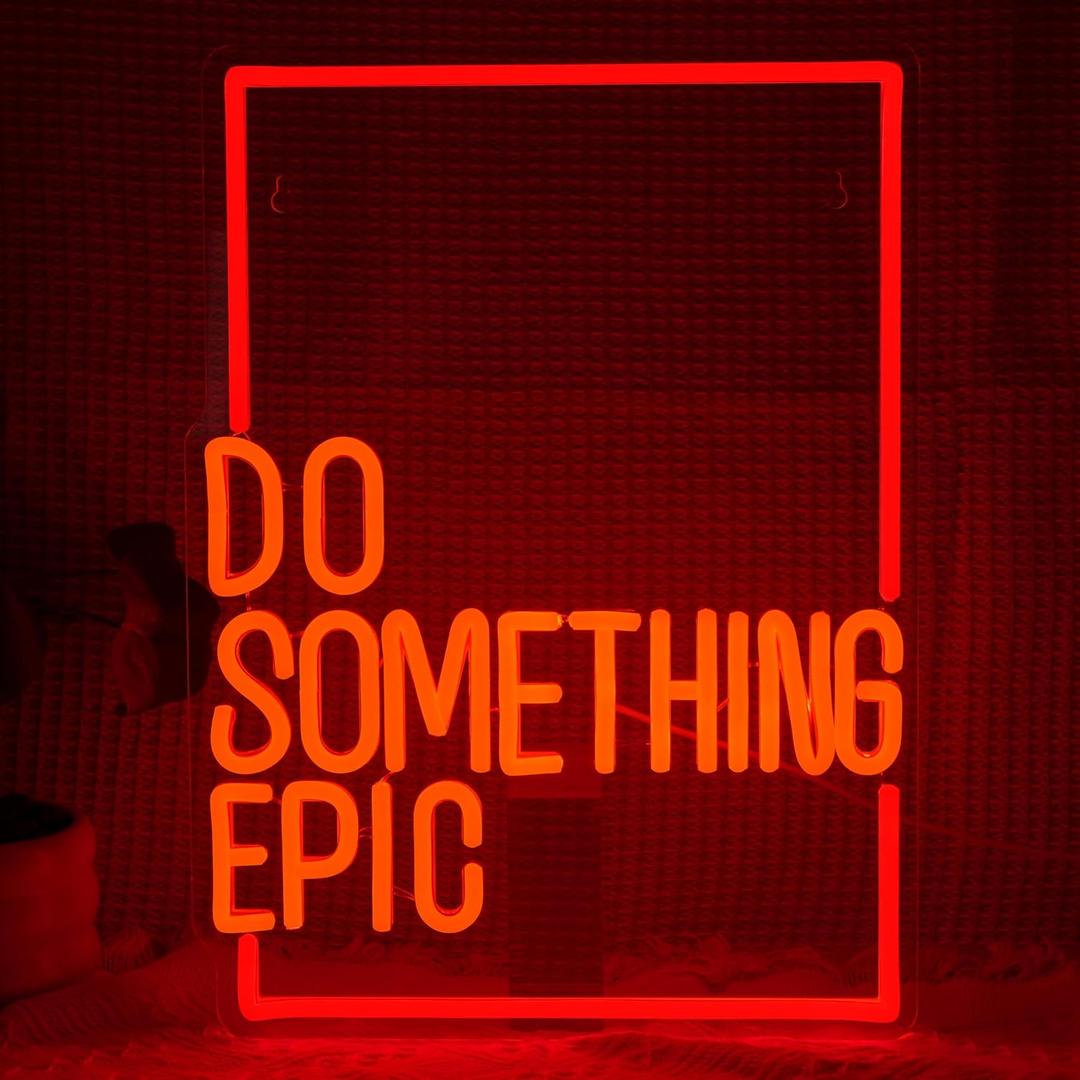 Do Something Epic Neon Sign for Wall Decor Red Letter Led Neon Light Special Box Light Up Sign Dimmable Inspirational LED Light Sign for Bedroom Gym House Man Cave Game Room Club