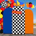 3 Pcs Race Car Arch Backdrop Cover Adaptable for 4ft 5ft 6ft Size Frames Black and White Checkered Chiara Hot Arch Stand Covers for Racing Birthday Baby Shower Party Decorations Supplies