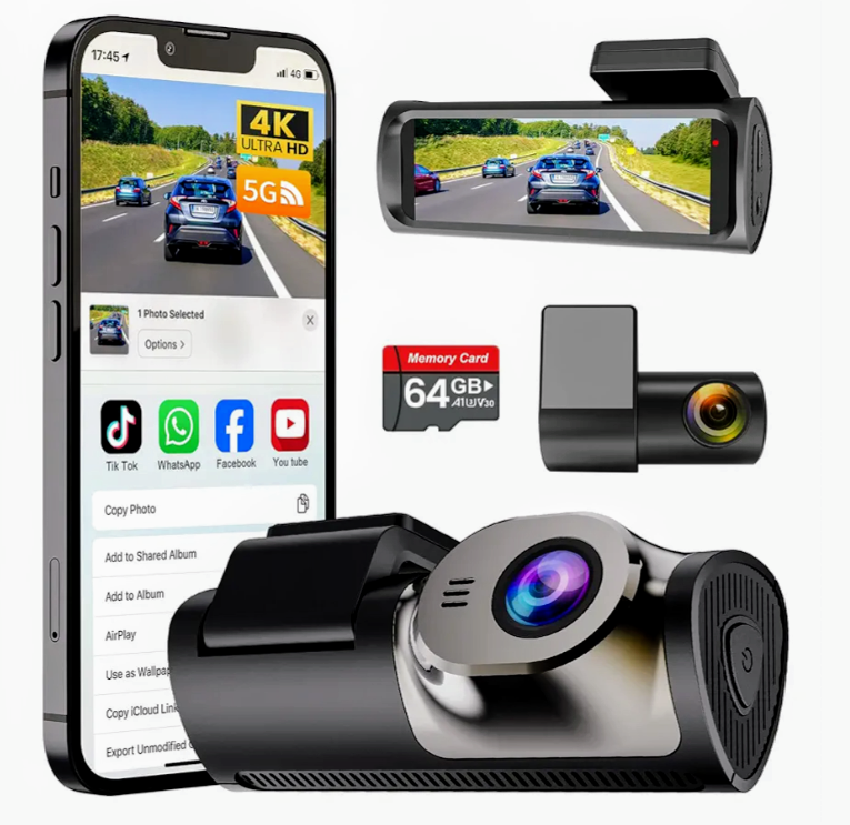 DARGYUNCEN Dash Cam Front and Rear,3" IPS Dash Camera for Cars,  Car Camera 4K Front & 1080P Rear, 5GHz WiFi & APP dashcams, G-Sensor, Night Vision,24/7 Parking Monitoring, Loop Recording,free64GB,Wide Angle Car DVR