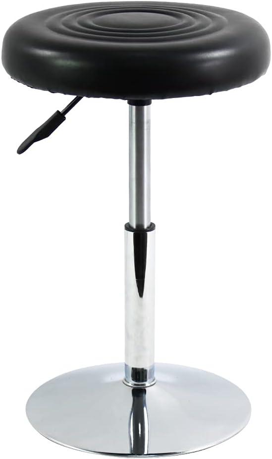 FURWOO Short Round PU Leather Chair - Height Adjustable Counter Stool With Step - Office and Vanity Seat - Small Black