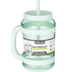 REDUCE WaterDay 80 oz Water Jug with Time/Ounce Markings - Spill-Proof Straw, Durable Tritan - Big Water Bottle for Daily Hydration - Dishwasher Safe, Clear & Easy to Clean, Green