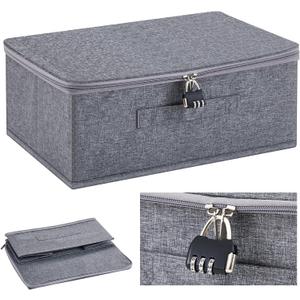 Briwooody Discreet Lockable Toy Bag Storage Organizer Toy Bag Storage Bins Case with Zipper Lid for Women and Men Clothes Container(Gray,15 x 10 x 6.3 Inch)