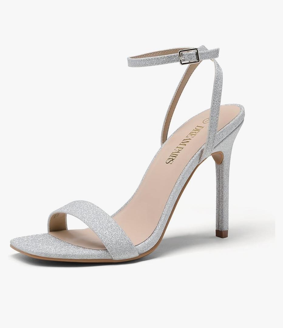 DREAM PAIRS Women’s High Stilettos Open Square Toe Ankle Strap Heels Sexy Comfort Strappy Dress Shoes Wedding Bridal Pumps Sandals (7,5)