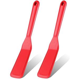 Zopeal 2 Pieces Crepe Spatula Silicone Narrow Skinny Flipper Long Heat Resistant Cooking Pancake Spatula Non Stick for Cooking Egg Burgers Pizza Pancake Steak Omelet(Red)