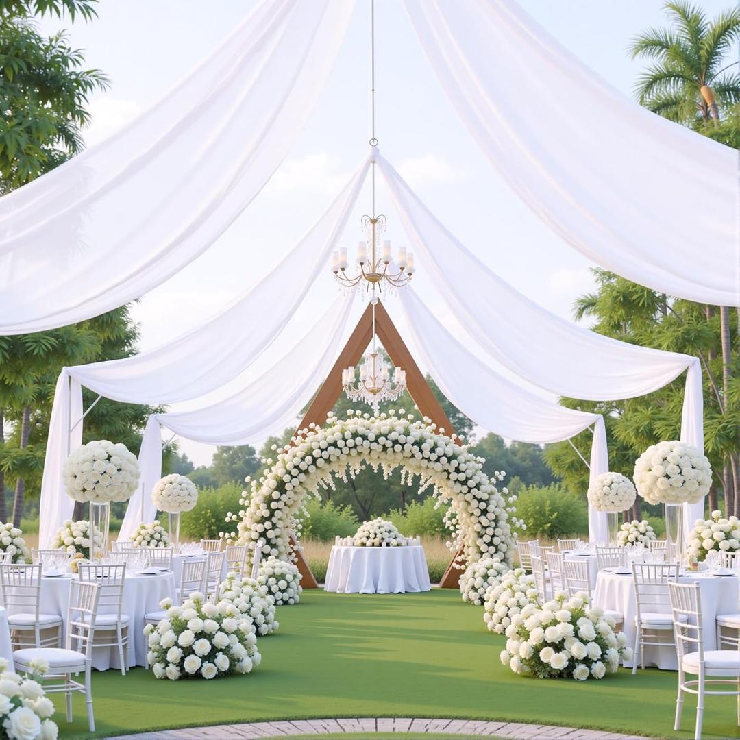 40ft10ft White Ceiling Drapes for Weddings Events Wrinkle-Free Polyester Ceiling Backdrop for Ten Canopy Church Stage Bedroom Decor 8 Panels 510ft