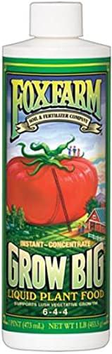 FoxFarm Grow Big Liquid Plant Food - Bloom Fertilizer for Flowers, Fruits, and Vegetables, Perfect for Indoor & Outdoor Potted Plants, NPK 6-4-4 (Pint)