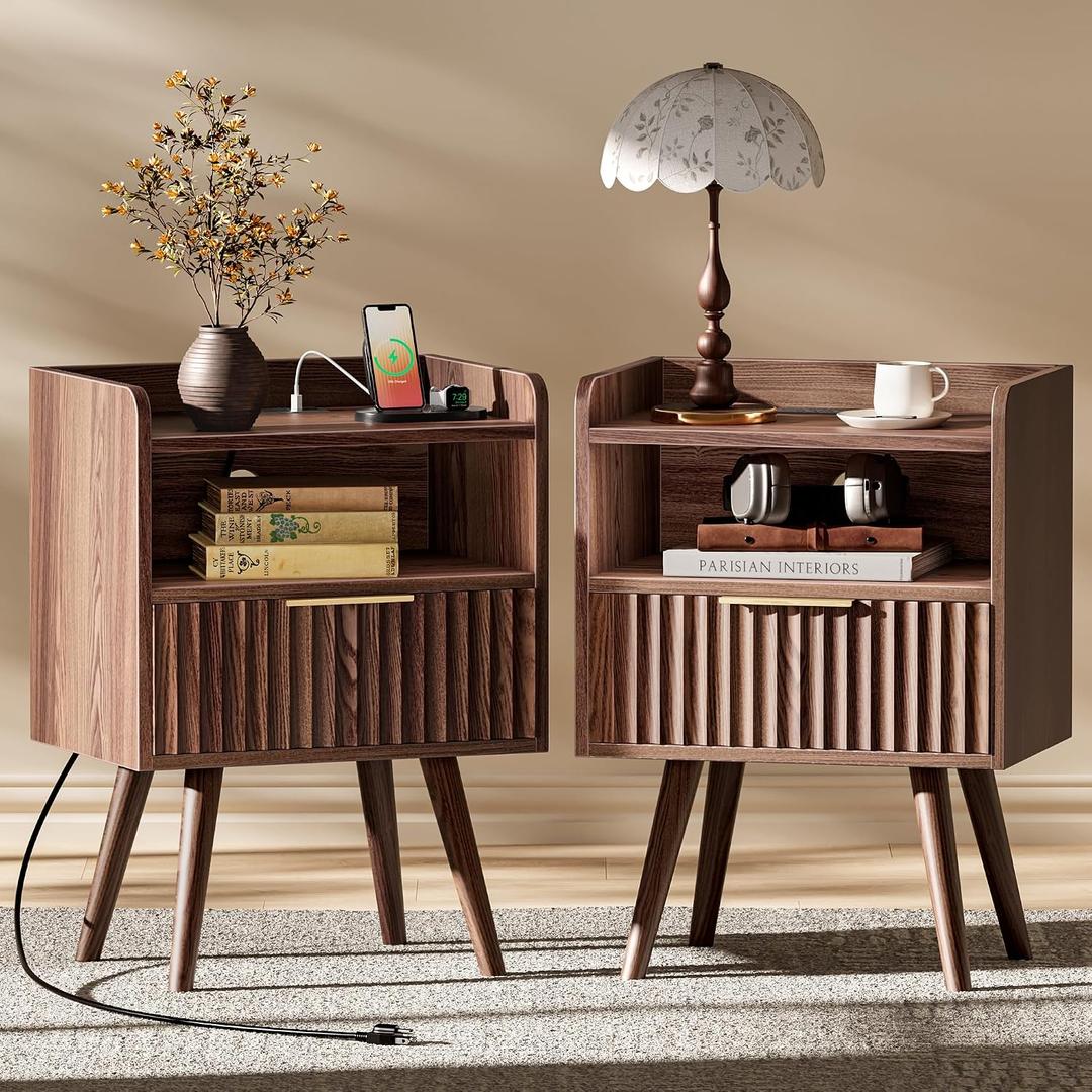Huuger Nightstand Set of 2 with Charging Station, USB-C Port, End Tables, 11.8"D x 15.7"W x 23.6"H