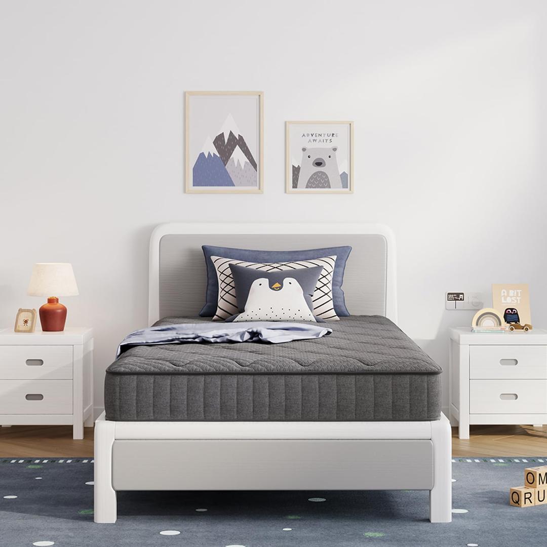 Avenco Twin Mattress, 8 Inch Twin Size Mattress in a Box, Medium Firm Hybrid Mattresses with Smarts Coil and Gel Memory Foam for Cool Night Sleep & Pressure Relief, CertiPUR-US Certified