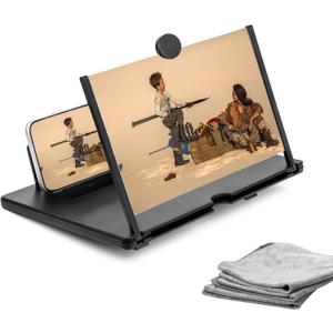 Phone Screen Magnifier (16 inch) with Screen Cloth - Premium Screen Magnifier for Cell Phone - HD Phone Magnifier Screen - 3D Cell Phone Screen Magnifier - Cell Phone Accessories for All Ages (Black)