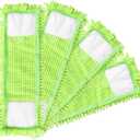 4Pcs Soft Flat Mop Refill Pads, High Absorption Cloth for Multi-Surface Floor Cleaning, 15.35-inch Board Compatible, Green
