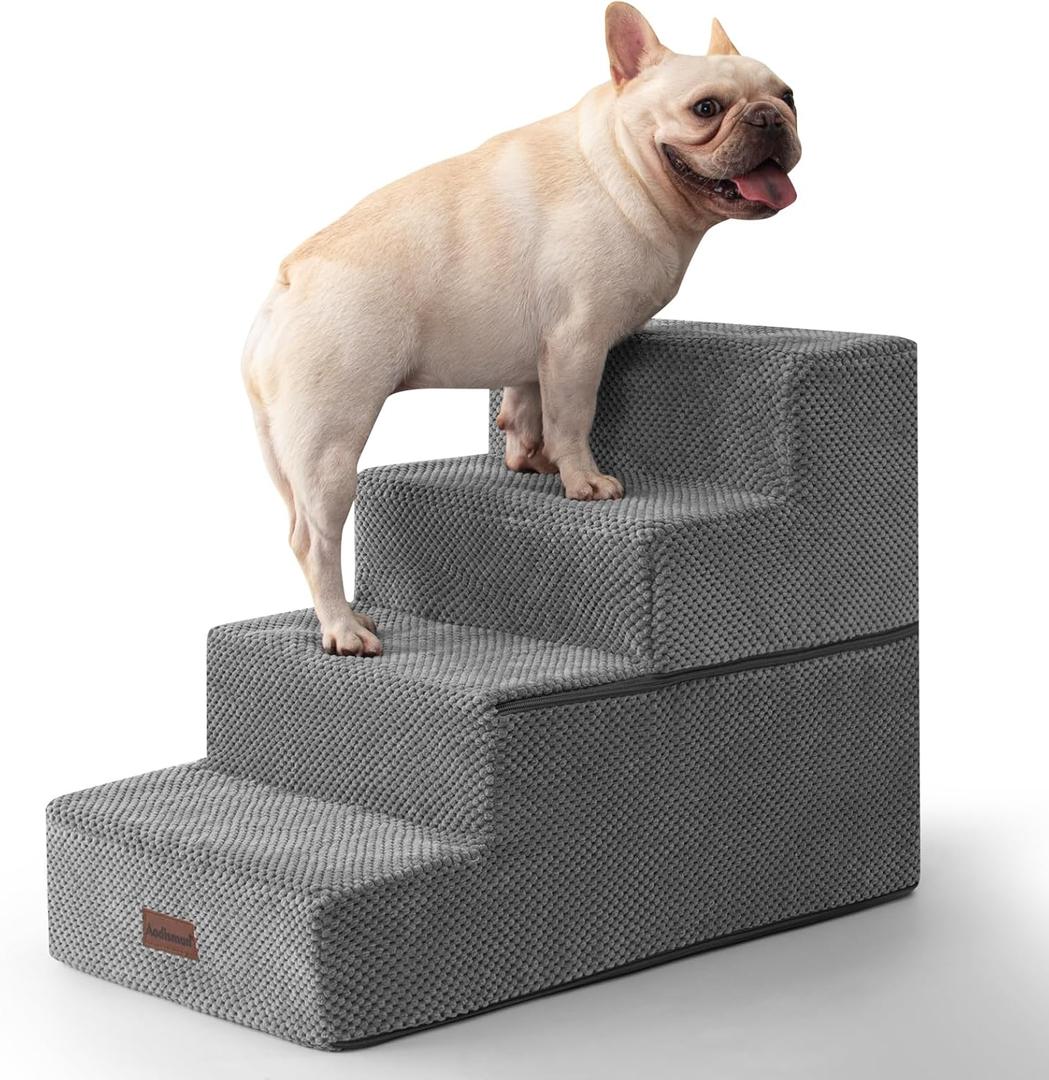 Aodisman Dog Stairs for Bed 18.5" H, 4-Step Dog Steps for Small Dogs and Cats, Indoor Non-Slip Balanced Pet Stairs are Suitable for Puppy, Older Cat,Gery
