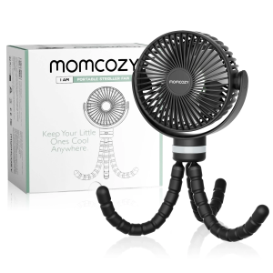 MOMCOZY Portable Stroller Fan, Use As Power Bank, 65H 12000mAh Battery Operated Fan Flexible Tripod Baby Car Seat Fans with Timming, Personal Mini Handheld/Desk/Small Clip On Fans For Stroller