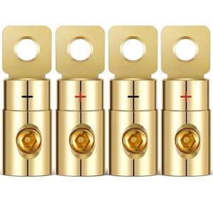 4 Pcs 1/0 Gauge Wire Connector 1/0 Battery Terminal AWG Gauge Gold Screw Battery Ring Terminals