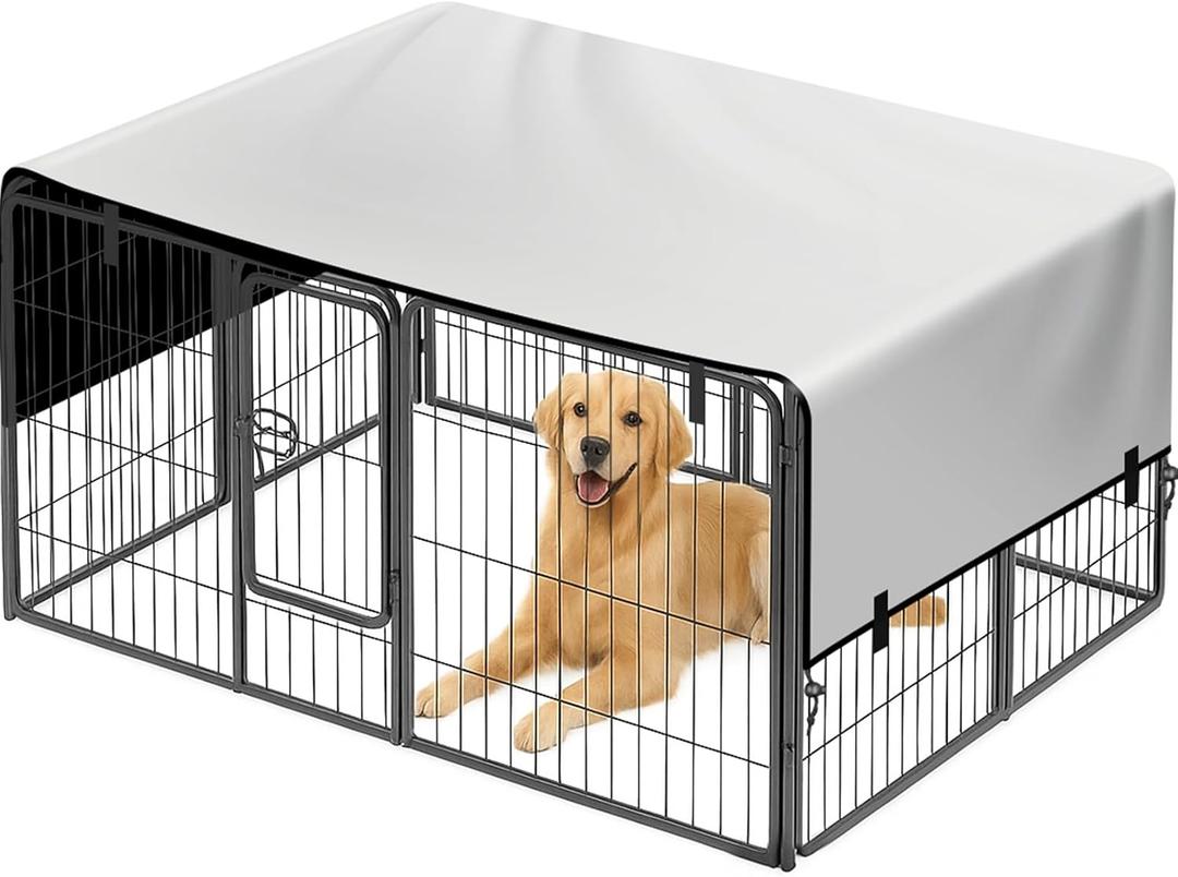 Dog Playpen Cover, Dog Pen Cover with Sun and Rain Protection, Oxford Fabric Shade Roof for 24" High 8-Panel Pet Playpen, Indoor & Outdoor Waterproof Safety Covers (Playpen Not Included)