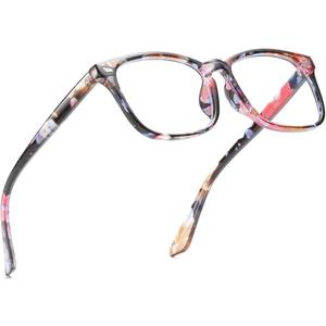 2 x Square Blue Light Blocking Glasses,Computer/Gaming/Screen Glasses for Women or Men (Flower)