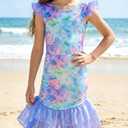 JiAmy Girls Mermaid Swimsuit 2 Piece Tankini Set Ruffle Sparkle Scale Bathing Suit with Mesh Tail Skirt for Toddler Little Kid