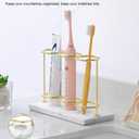 Emibele Toothbrush Holder, Resin Electric Toothbrush Holder with 3 Slots 2 Layers, Non-Slip Bathroom Accessories Organizer Toothbrush Toothpaste Razor Cleanser, Gold Marble White