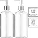Clear Soap Dispenser with Rust Proof Pump, Waterproof Labels (2 Pack,16 Oz), Soap Dispenser Bathroom, Plastic Hand Soap Dispenser, Dish Soap Dispenser for Kitchen