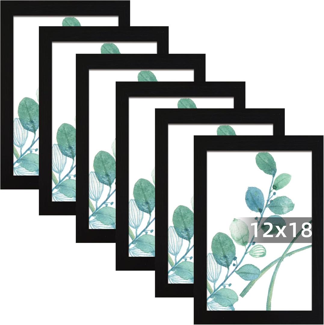 SESEAT 12x18 Picture Frame Black Set of 6, Display Pictures 12x18 Without Mat for Wall Mounting, Wall Gallery Poster Frames