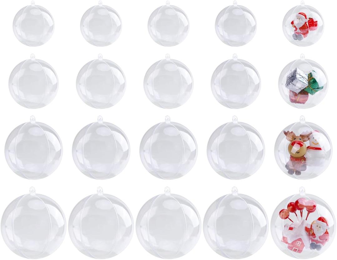 20 Pack Clear Plastic Fillable Ornament Ball for Christmas, Holiday, Wedding, Party, Home Decor 4 Sizes (50/60/70/80mm) (1.97-3.15''/50-80mm)